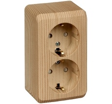 Розетка накладная двойная с заземлением и шторками (сосна) Systeme Electric PA16-008D