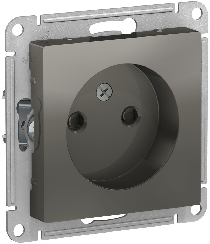 Розетка встраиваемая без заземления со шторками (сталь) Systeme Electric ATN000949
