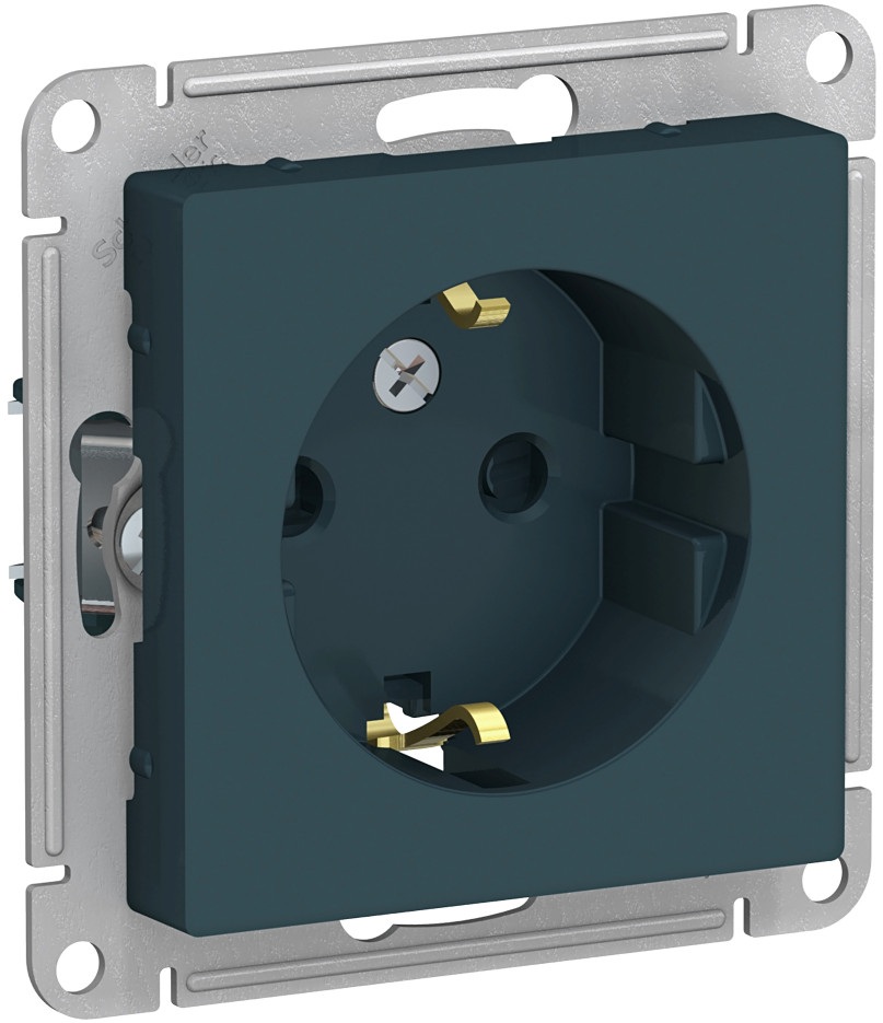 Розетка встраиваемая с заземлением и шторками (изумрудный) Systeme Electric ATN000845