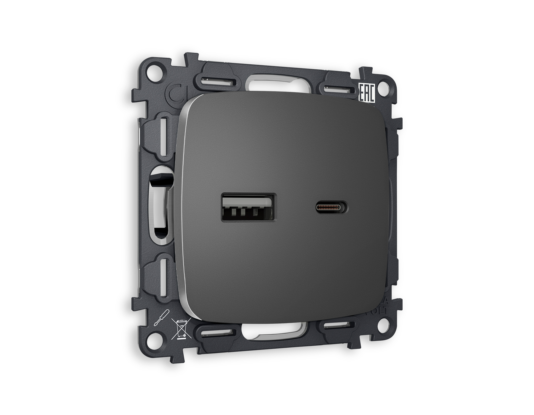 Розетка Ambrella Volt OMEGA 2USB A+C 20W быстрая зарядка QUANT MO661010_AMB