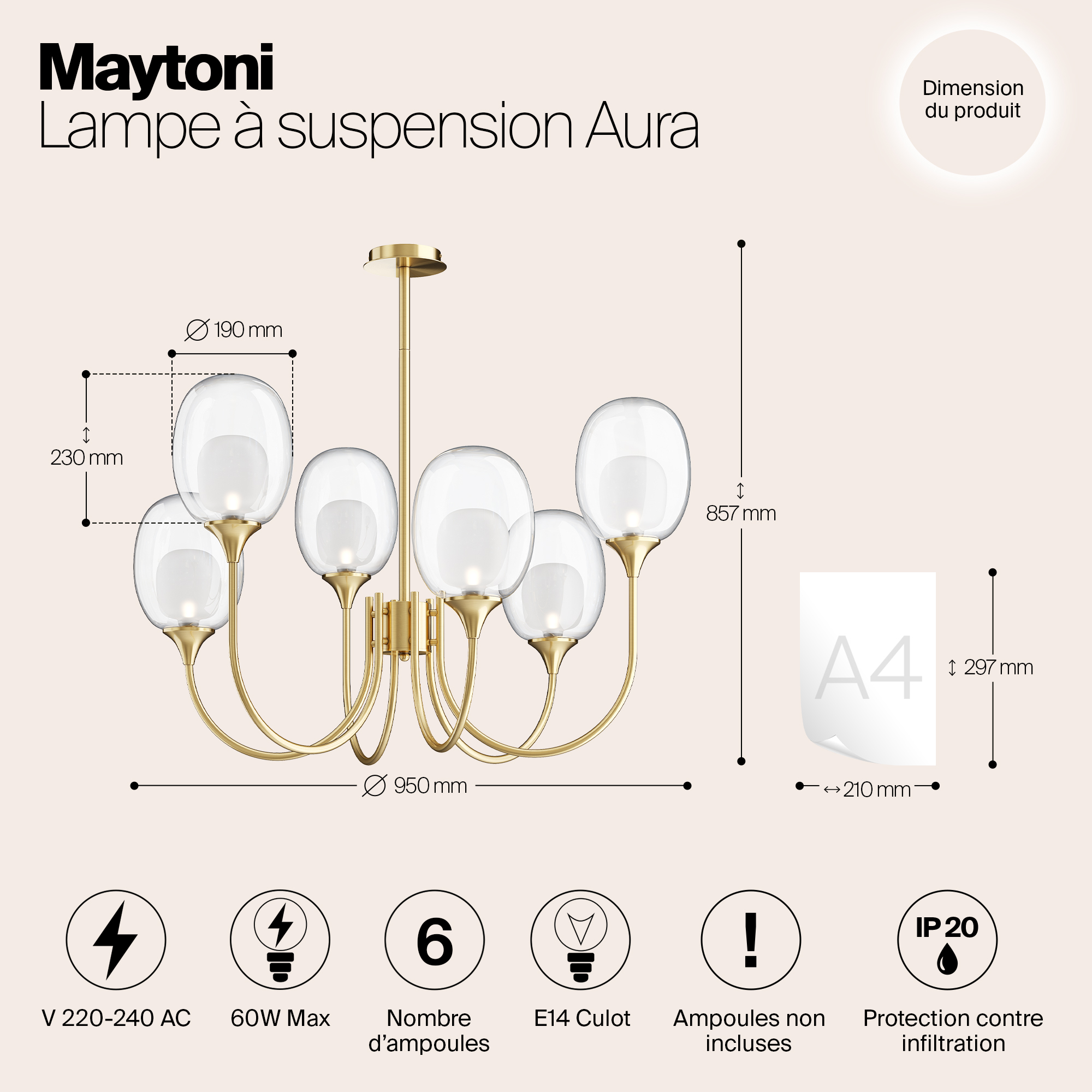 Подвесная люстра Maytoni Aura MOD016PL-06BS_MY