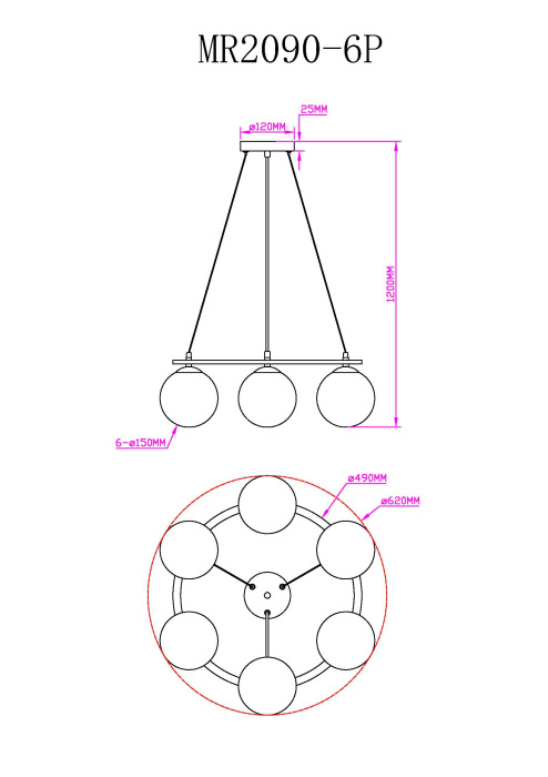 Подвесной светильник MyFar Edith MR2090-6P