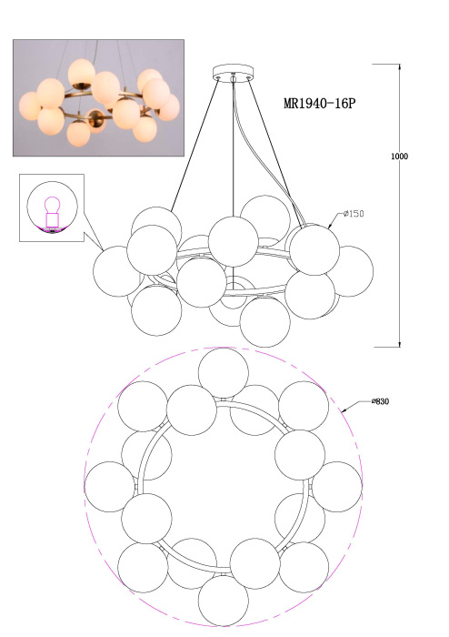 Подвесная люстра MyFar Aerton MR1940-16P