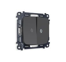 Выключатель двухклавишный проходной с подсветкой 5600K Ambrella Volt OMEGA мягкое касание QUANT MO904035_AMB