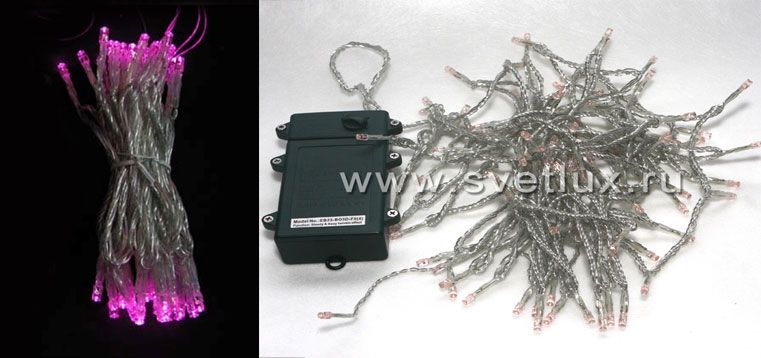 Гирлянда Нить на Батарейках 5м Розовая, 50 LED, Провод Прозрачный Силикон, IP65 EST50-4W10-8P