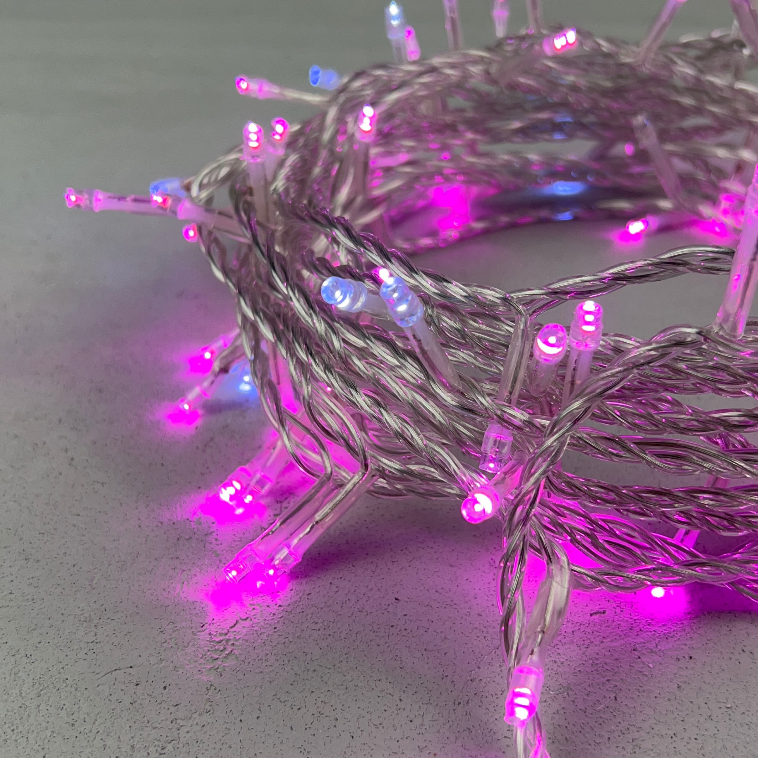 Светодиодная нить 10 м, 24V, прозрачный провод, 100 led (мерцание), розовый PST100BLW-10-1P