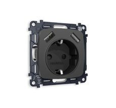 Розетка Ambrella Volt OMEGA мягкое касание 2USB A+A 18W быстрая зарядка с заземлением и шторками 2P+E 16A-250 QUANT MO909010_AMB