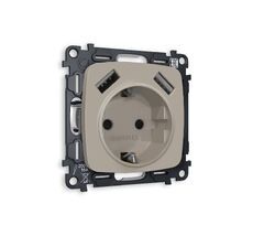 Розетка Ambrella Volt OMEGA 2USB A+A18W быстрая зарядка с заземлением с шторками 2P+E 16A-250V QUANT MO369010_AMB