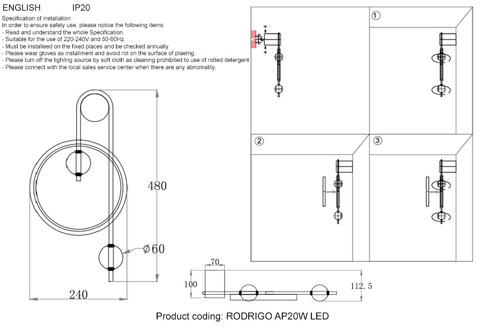 Бра Crystallux RODRIGO RODRIGO AP20W LED BLACK/GOLD_CR
