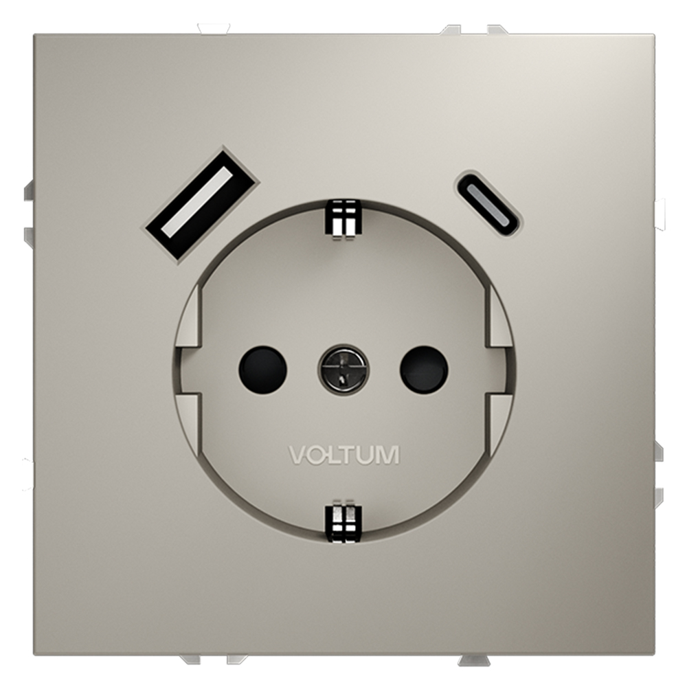 Розетка встраиваемая VOLTUM S70 с заземлением и защитными шторками, 16А, с USB, A+С VLS040503
