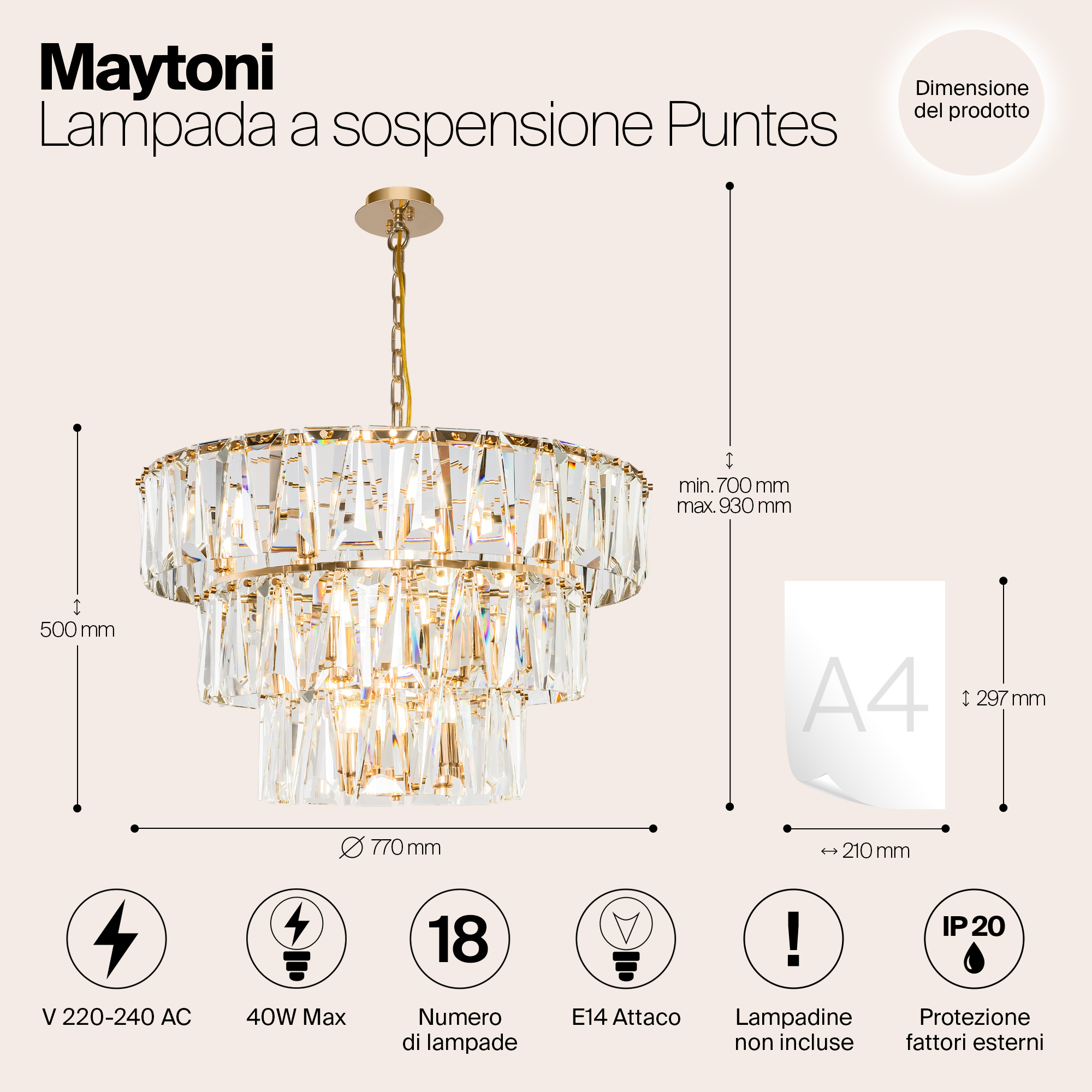 Подвесная люстра Maytoni Puntes MOD043PL-18G_MY