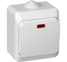 Выключатель накладной одноклавишный с подсветкой (белый) IP44 Systeme Electric BA10-045B