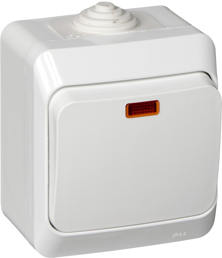 Выключатель накладной одноклавишный с подсветкой (белый) IP44 Systeme Electric BA10-045B