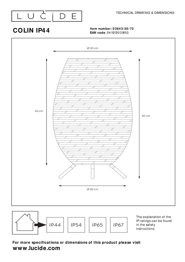 Уличный светильник Lucide COLIN IP44 03843/50/72