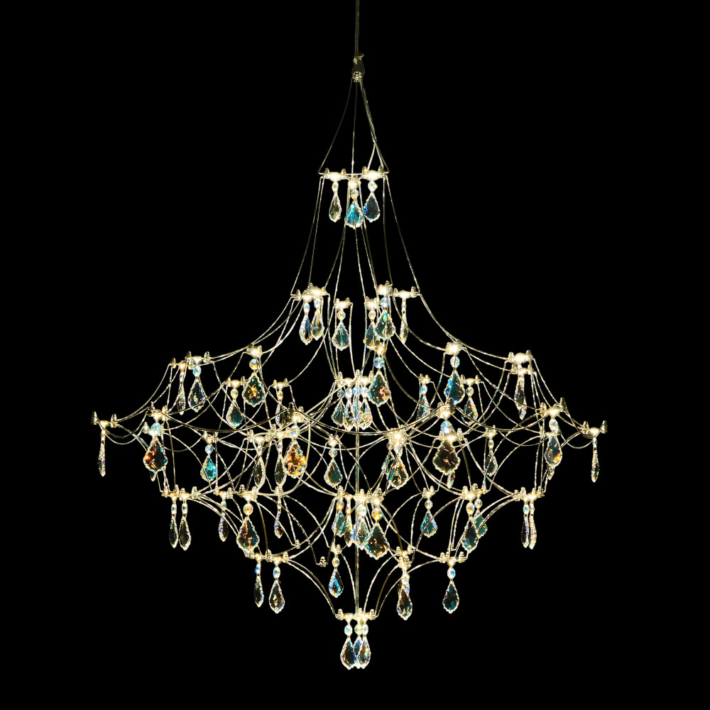 Подвесная люстра светодиодная с пультом и хрустальными подвесками Swarovski MyFar MR2641-66P-50SL