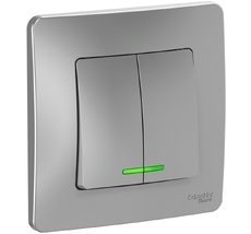 Выключатель встраиваемый двухклавишный с подсветкой (алюминий) Systeme Electric BLNVS010513