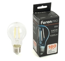 Лампа светодиодная филамент A60 шар 6W 175-265V E27 6400К Feron 48891_FR