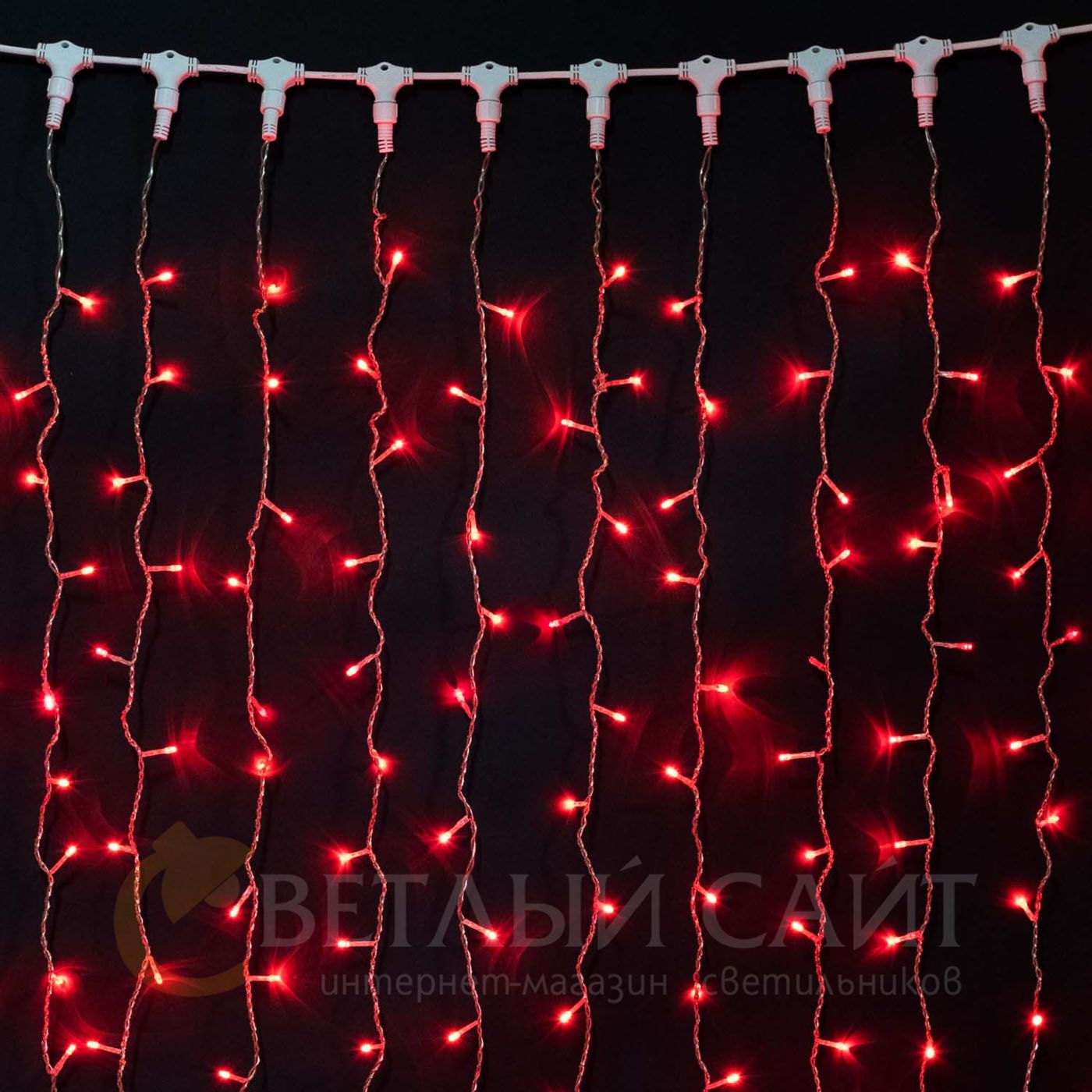 

Гирлянда Занавес 1 x 6 м Красный 220В, 600 LED, Провод Прозрачный ПВХ, IP54 01-087, 01-087