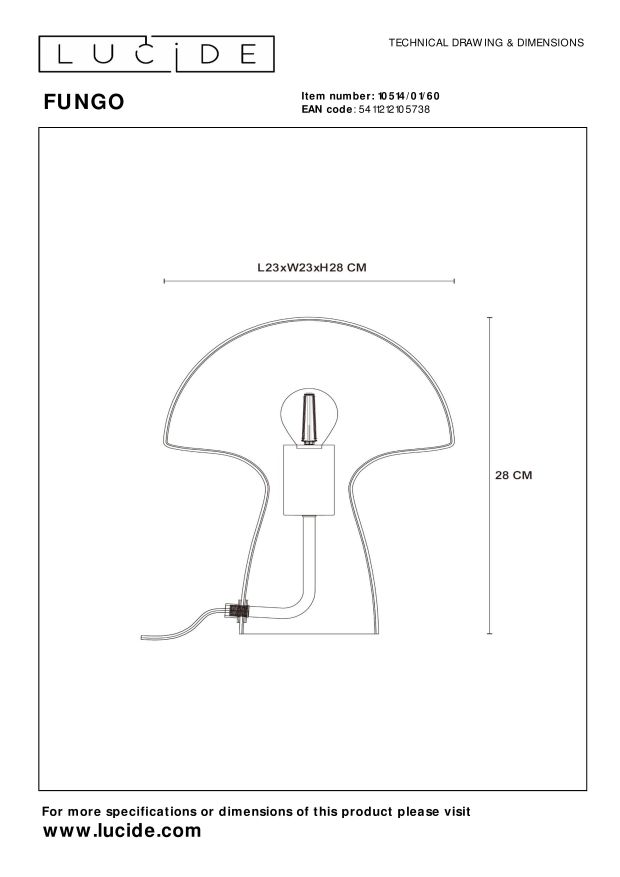 Настольная лампа Lucide FUNGO 10514/01/60