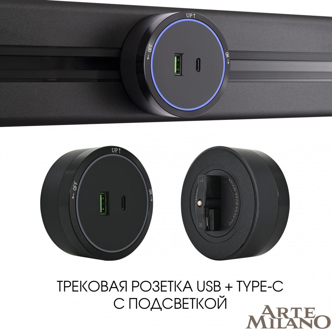 Трековая розетка Arte Milano track-sockets 380066TS LED/USB-Type-C Black