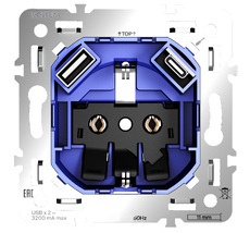 Механизм розетки с заземлением и защитными шторками 16А с USB A+C S70 VLS0405M