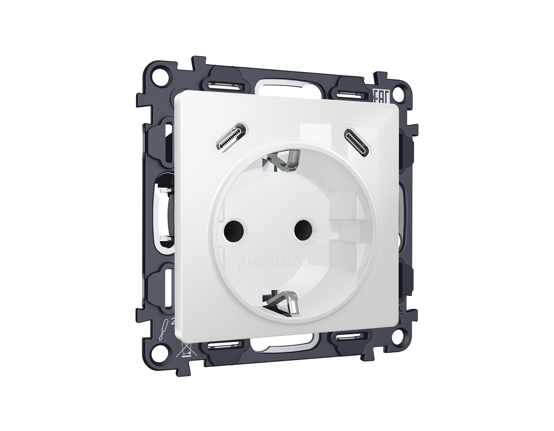 Комплект механизма электрической розетки 2USB С+C 20W с/з на винтовых зажимах 16A-250V ALFA QUANT (AP1105, VM165) Ambrella Volt MA110510_AMB