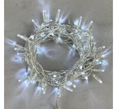 Гирлянда Нить с Колпачком 10м Белая с Мерцанием Белого Диода 24В, 100 LED, Провод Прозрачный ПВХ, IP65 PST100BLWCAP-10-1W