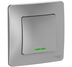 Выключатель встраиваемый одноклавишный с подсветкой (алюминий) Systeme Electric BLNVS010613