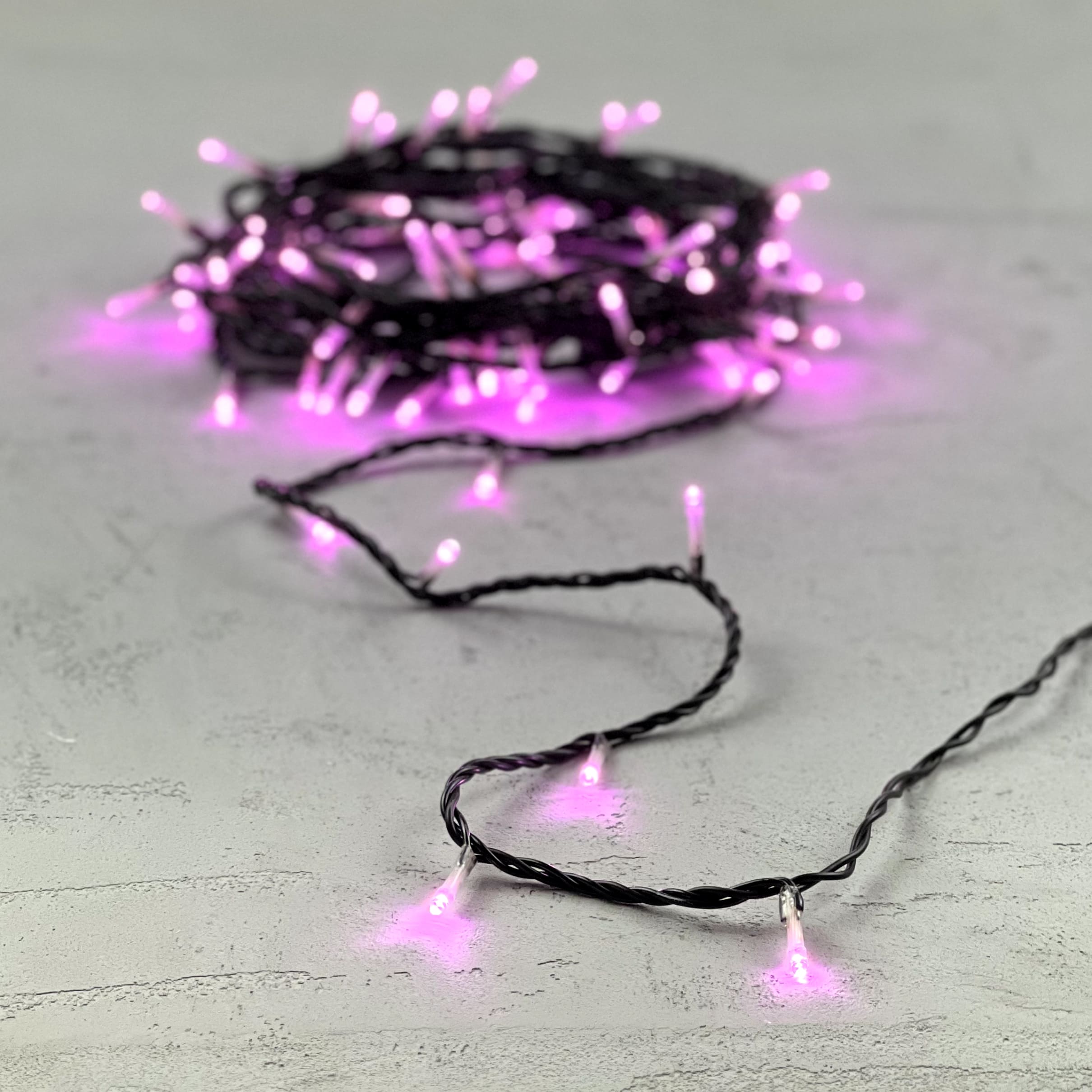 Гирлянда Нить 10м Розовая 24В, 100 LED, Провод Черный ПВХ, IP54 PST100-11-1P