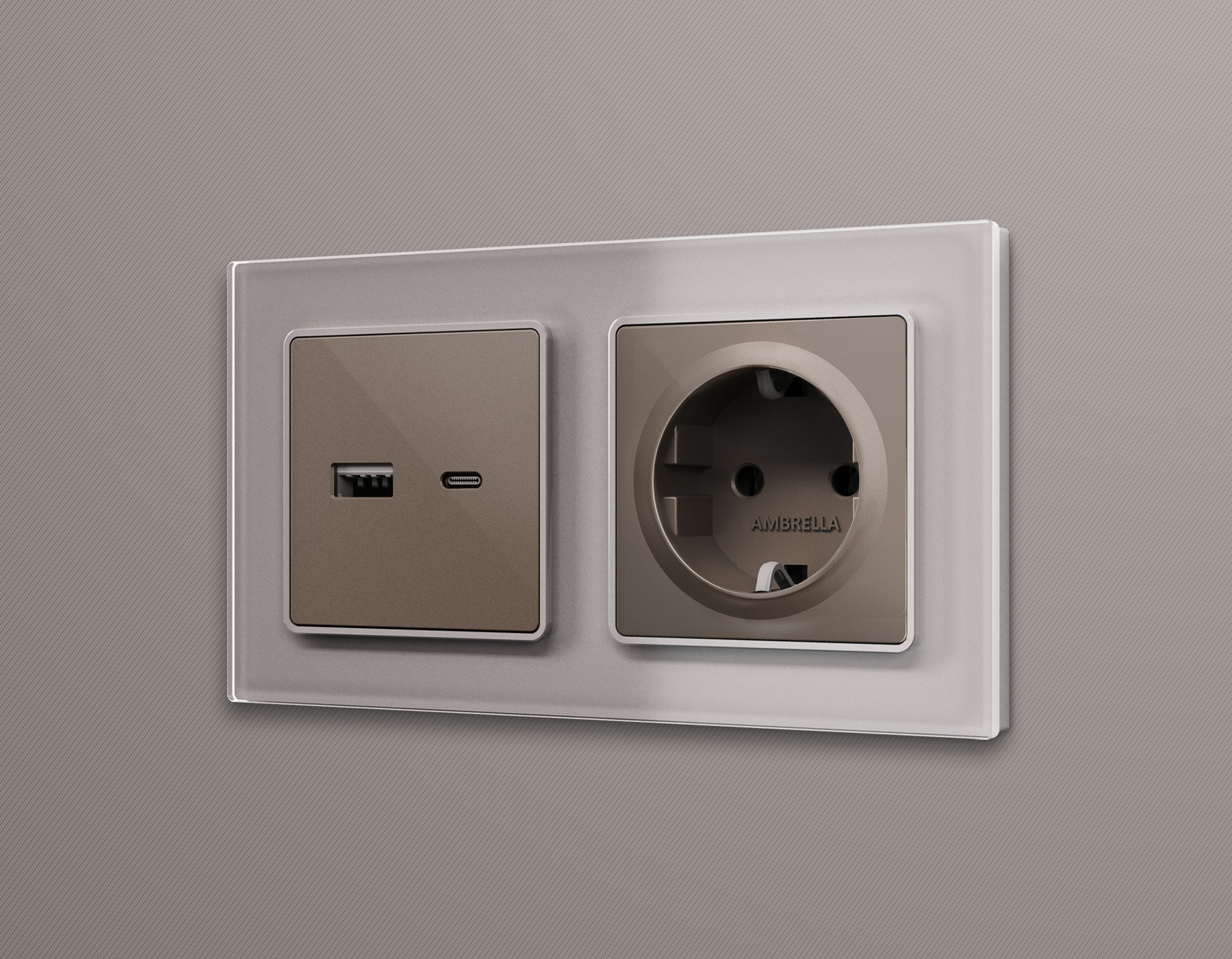 Лицевая панель для электрической розетки с заземлением со шторками QUANT Ambrella Volt ALFA AP6370_AMB