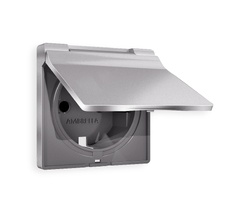 Лицевая панель для электрической розетки с заземлением со шторками и крышкой IP44 QUANT Ambrella Volt ALFA AP5080_AMB