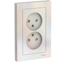Розетка встраиваемая двойная без заземления со шторками (жемчужный) Systeme Electric ATN000422