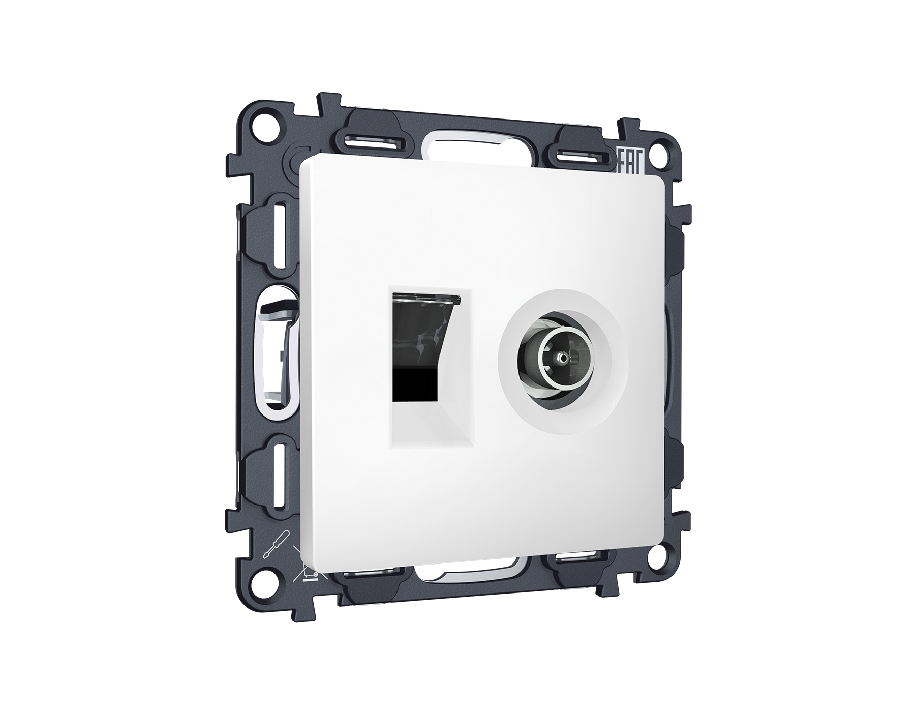 Комплект механизма розетки компьютерной + TV оконечной RJ-45 с автоматической защитной шторкой ALFA QUANT (AP1325, VM195) Ambrella Volt MA132510_AMB