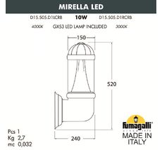 Светильник уличный настенный FUMAGALLI MIRELLA D15.505.000.BXD1L.CRB