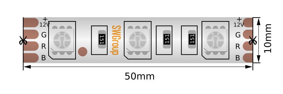 Светодиодная лента 12В 14.4Вт 3М IP66 цвет RGB SWG560-12-14.4-RGB-66-M 00-00014784_SW