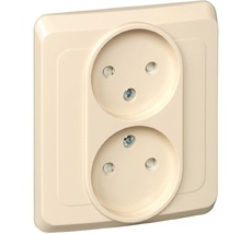 Розетка встраиваемая двойная без заземления со шторками (кремовый) Systeme Electric PC16-006K