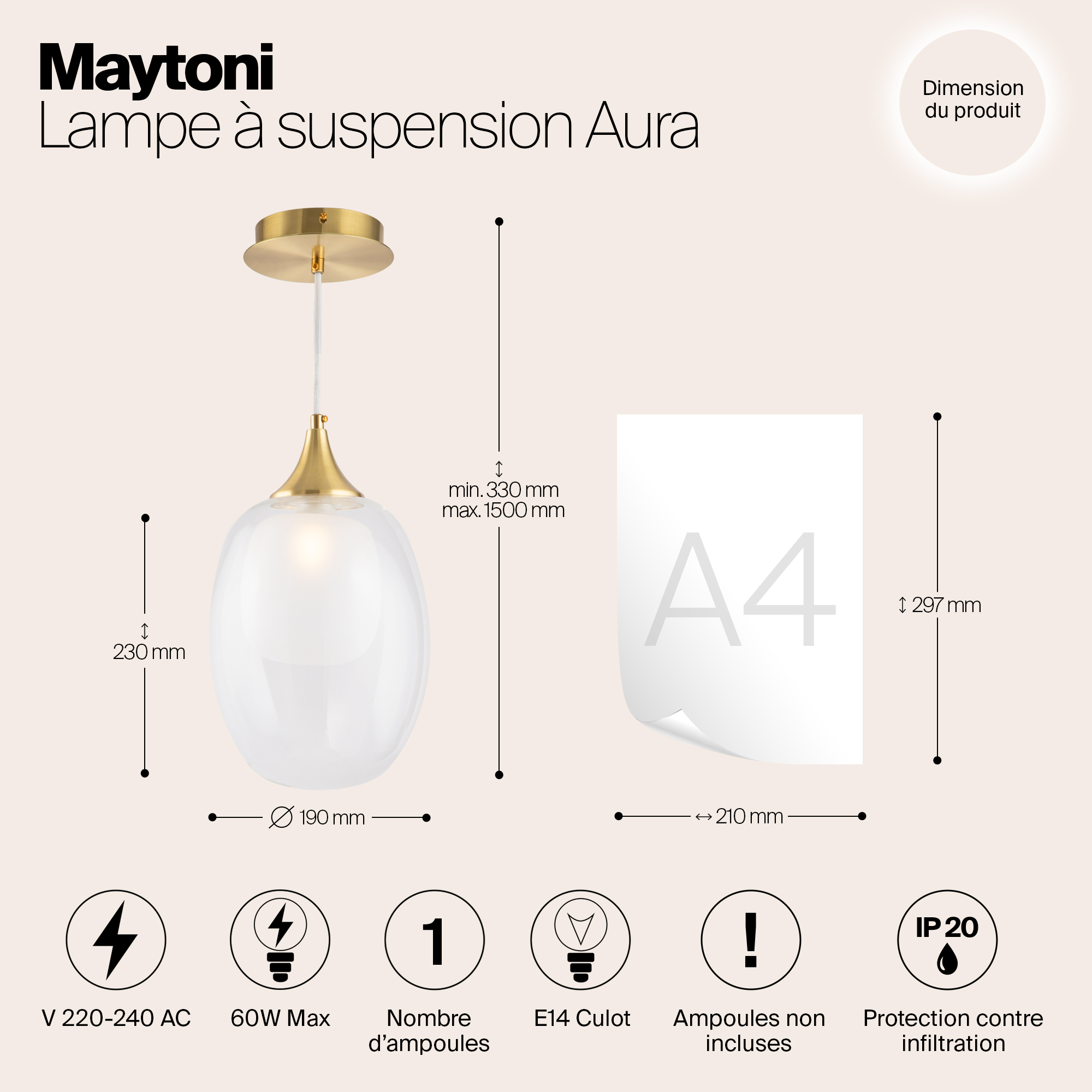 Подвесной светильник Maytoni Aura MOD016PL-01BS_MY
