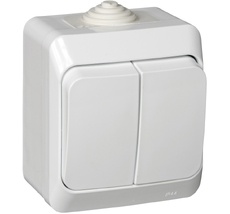 Выключатель накладной двухклавишный (белый) IP44 Systeme Electric BA10-042B