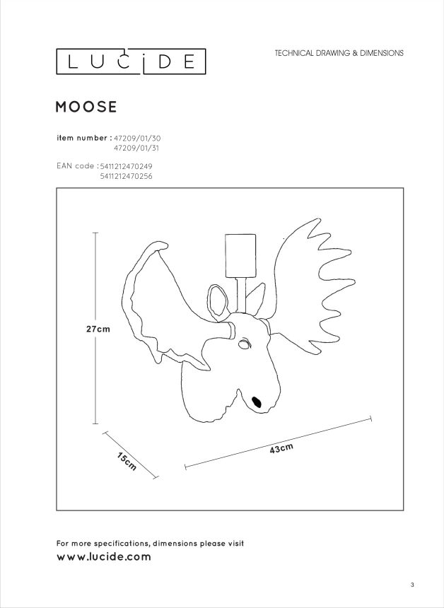 Бра Lucide EXTRAVAGANZA MOOSE 47209/01/31