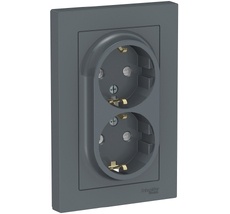 Розетка встраиваемая двойная с заземлением (грифель) Systeme Electric ATN000726