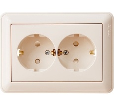 Розетка встраиваемая двойная с заземлением и шторками (слоновая кость) Systeme Electric RS16-255-28