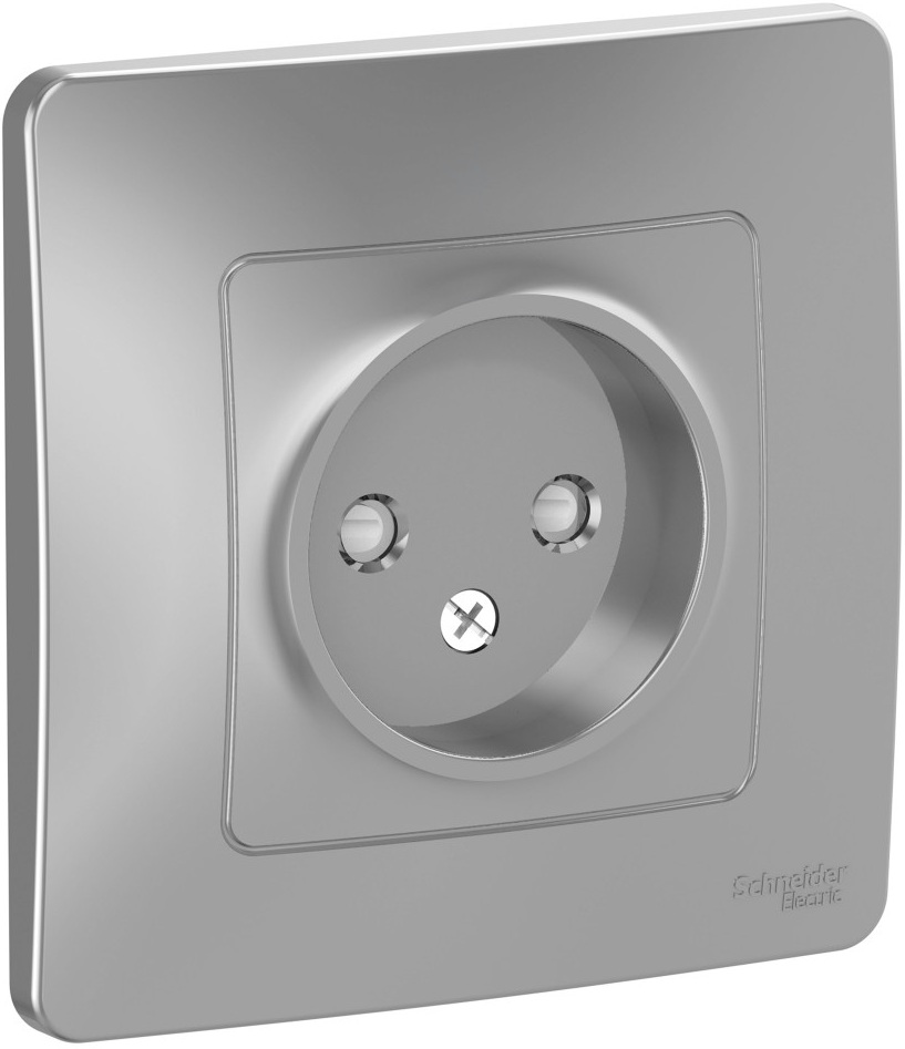 Розетка встраиваемая без заземления со шторками (алюминий) Systeme Electric BLNRS000113