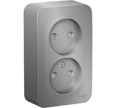 Розетка накладная двойная без заземления со шторками (алюминий) Systeme Electric BLNRA001213