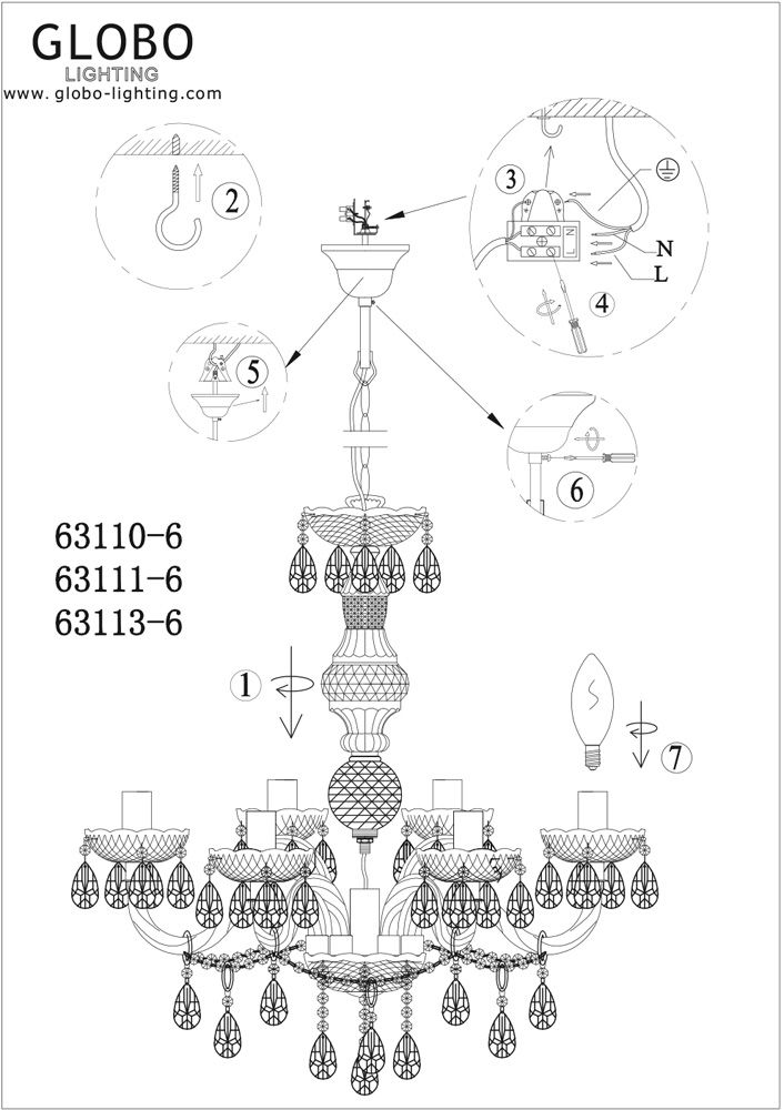 Подвесная люстра Globo Cuimbra 63113-6_GL