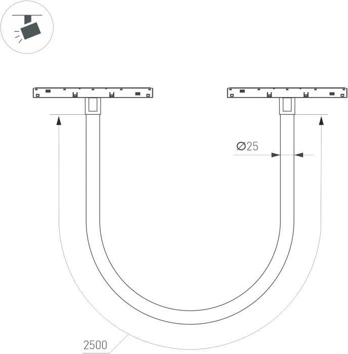 Трековый светильник магнитный с гибким неоном MAG-ORIENT-TUBE-ELASTIC-R25-L2500-35W Warm3000 (BK, 360 deg, 48V) ( Arlight 044329_ARL