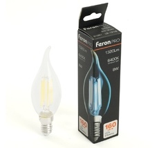 Лампа светодиодная филамент C35T свеча на ветру 8W 175-265V E14 6400К Feron 51267_FR