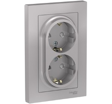 Розетка встраиваемая двойная с заземлением (алюминий) Systeme Electric ATN000326