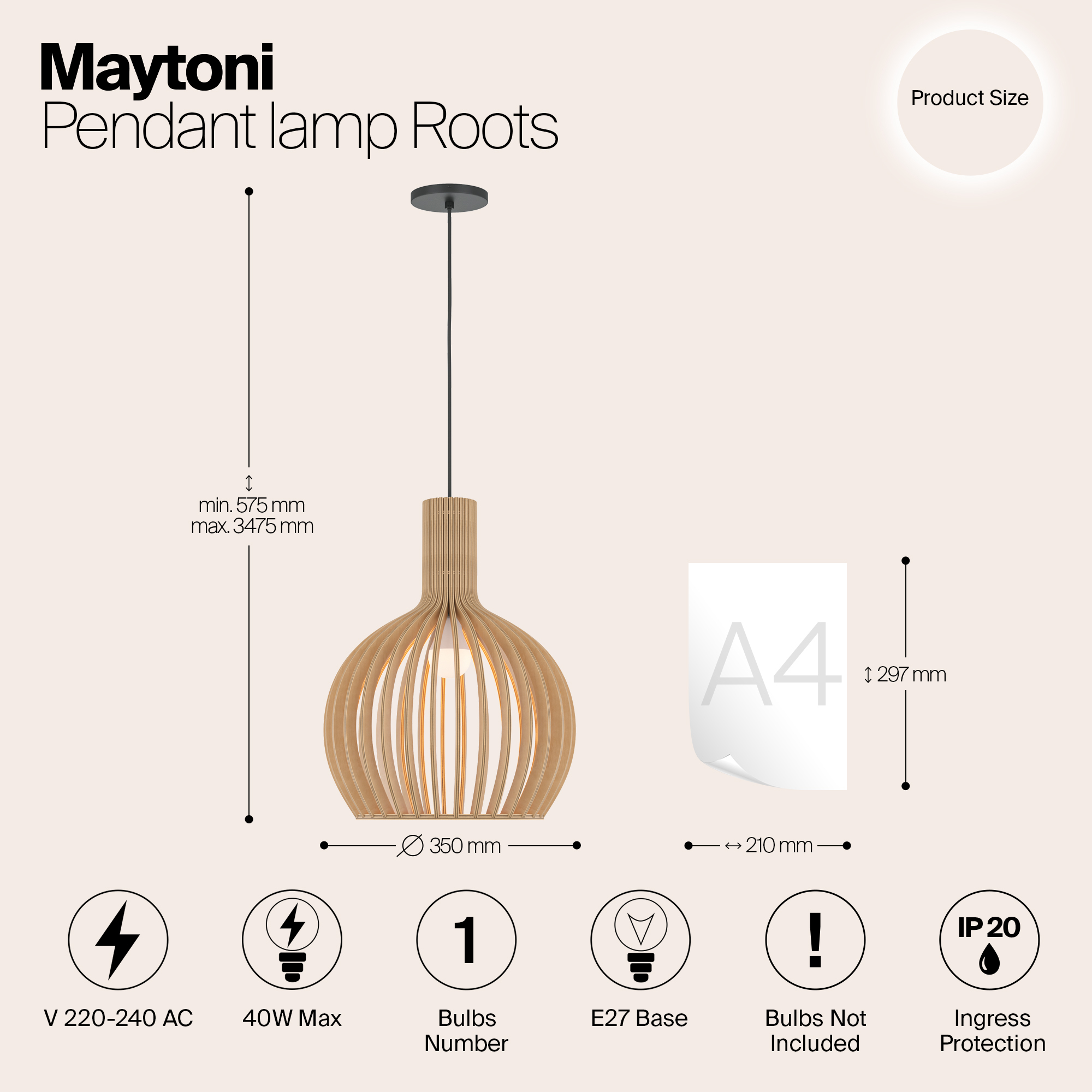 Подвесной светильник Maytoni Roots MOD194PL-01W_MY