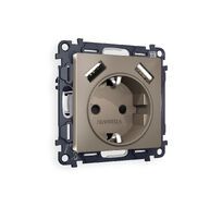 Розетка Ambrella Volt ALFA 2USB A+A 18W быстрая зарядка с заземлением и шторками 2P+E 16A-250V QUANT MA639010_AMB