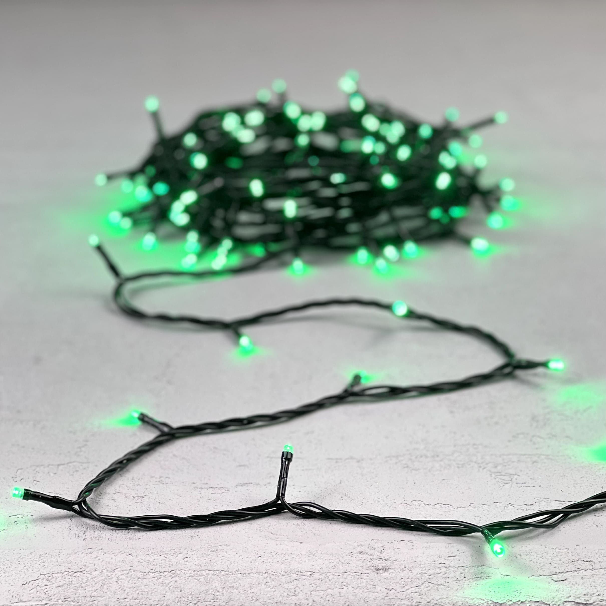 Гирлянда Нить 10м Зеленая 24В, 100 LED, Провод Черный ПВХ, IP54 PST100-11-1G